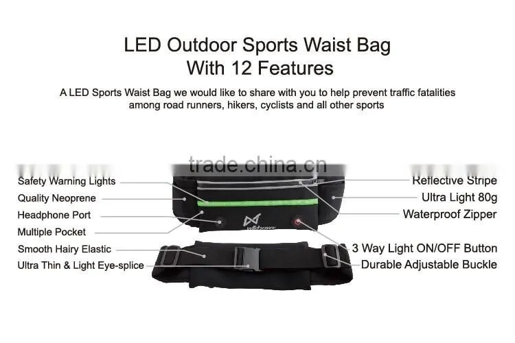 Travel sport running cycling waist bag with led /waist pouch