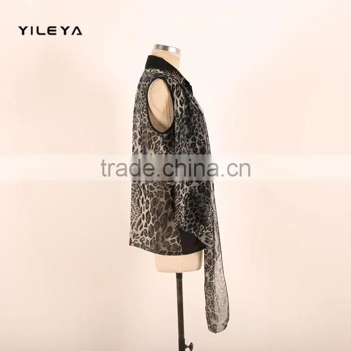 new arrival leopard pattern printed ladies loose chiffon style blouse