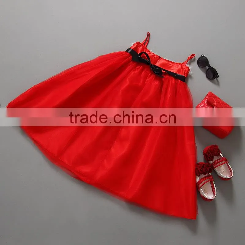 Fashion Strap Fluffy Kids Baby Girls Red Christmas Wedding Dress