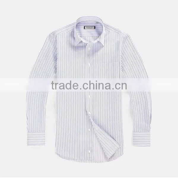 100% cotton classic fit stripe long sleeve mens shirt pocket style for oem