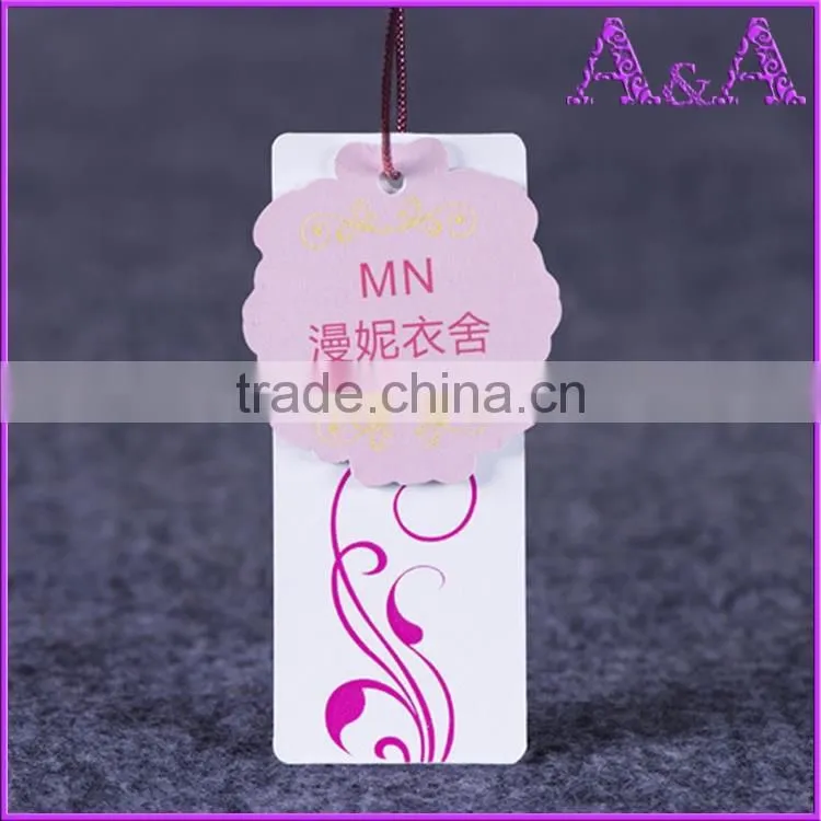 Custom High Quality Garment Paper Hang Tag With Flower Silk Ribbon