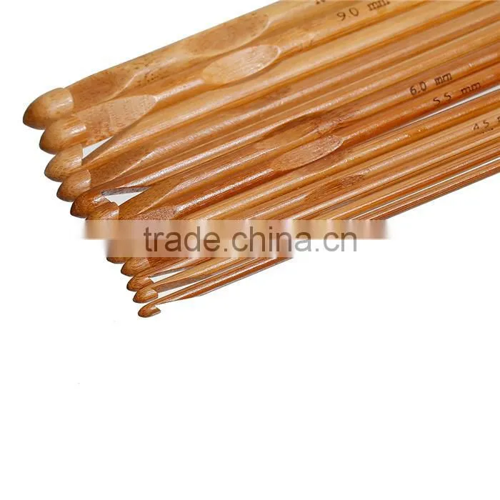 10mm - 3mm Natural Bamboo Single Pointed Afghan Tunisian Crochet Hooks Needles