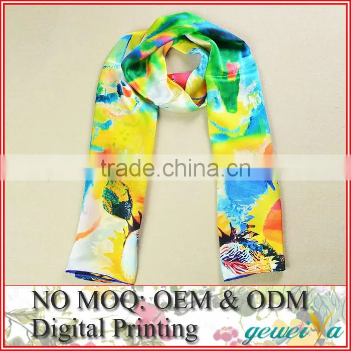No MOQ Custom OEM Artwork Satin Silk Scarf Digital Print