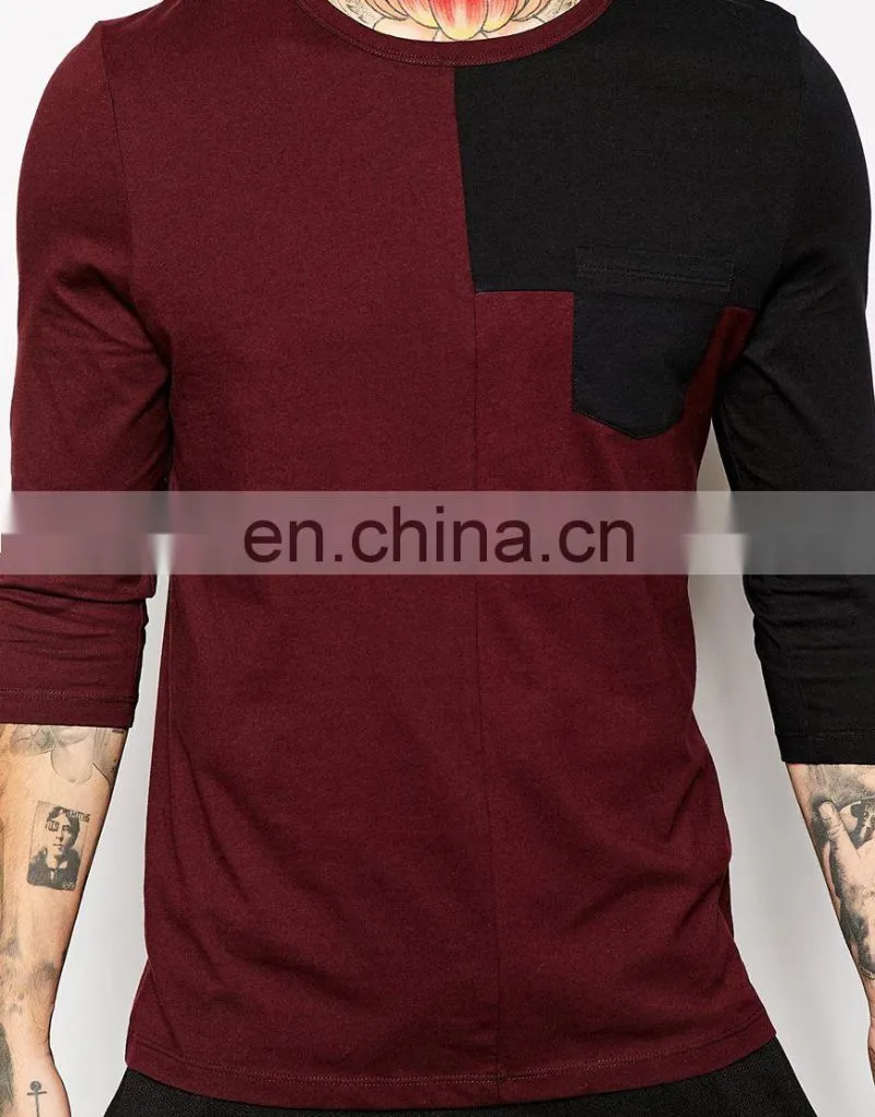 fashion long sleeve T-Shirt With Cut And Sew/High Quality Men Fashion Tshirt/Custom Tshirt Clothing Factory model-sc407