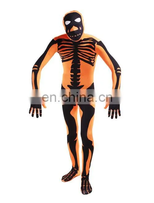 Orange Skull Jumpsuit Second Skin Suit Zentai Bucks Halloween Costume
