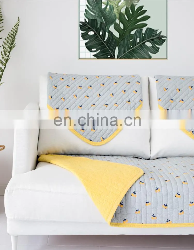 China Supplier Quilted 100%cotton stretch sofa cover protective anti-slip sofa seat cushion cover