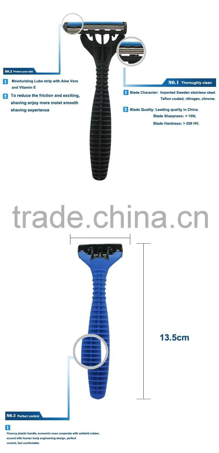TRIPLE blade rubber handle shaving razor
