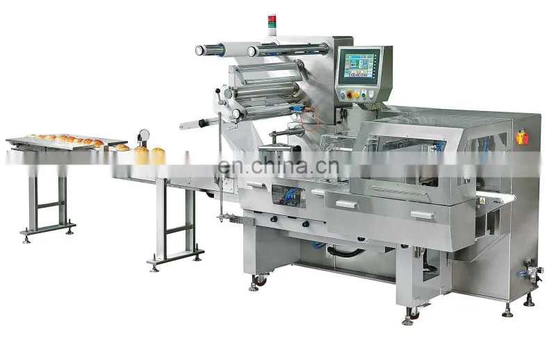 Horizontal automatic loaf, teacake, roll, toast, hot cross bun pillow packing machine flow wrapping machine