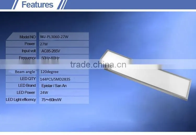 High Lumen and Eye Protection 27w smd slim square led panel 30x60