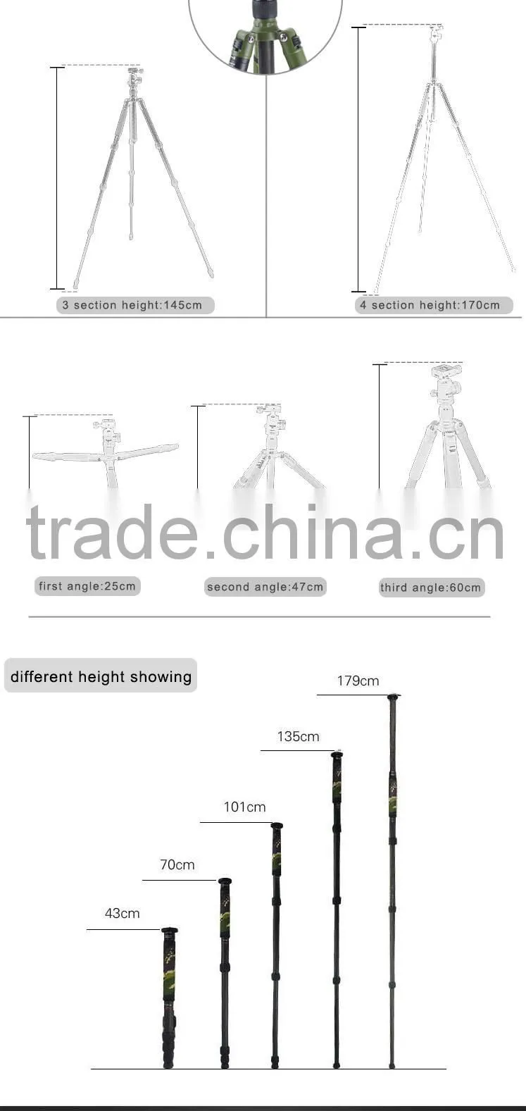DSLR & Digital Camera Tripod applicable max tube lightweight digital accessories tripod with carbon fiber tube