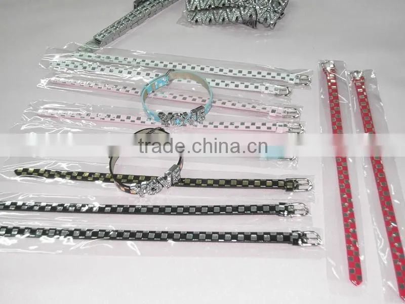 DIY Slide Letter Lattice Surface PU Leather Bracelet
