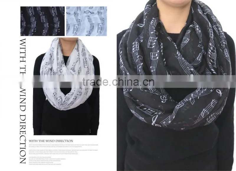 Music Note Printed Fashion Ladies Polyester Circular Scarf Neck Warmer