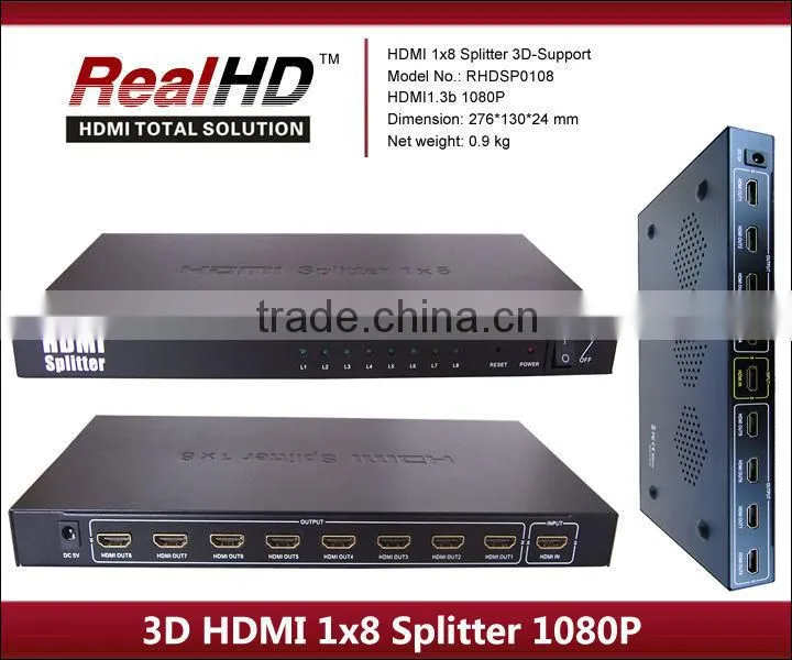 2016 Best Selling 1x8 V1.4 Mini HDMI Splitter With HDCP Key