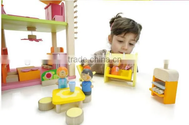 High quality diy wooden play doll house,solid wood dollhouse,wooden doll house furniture