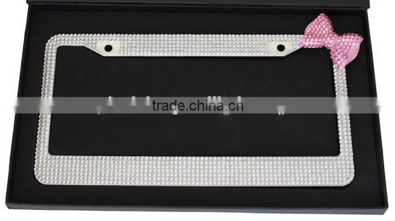 Diamond Pink bow girls Bling Crystal License Plate Frames