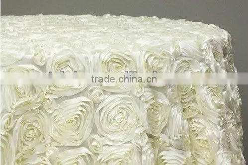 superb hot-sell unique round satin rosette fabric table cloth for wedding