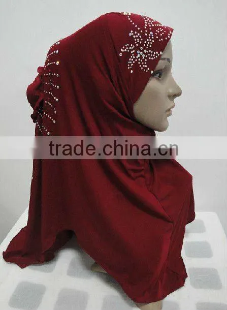 H118 latest rhinestone hijab with flower on back