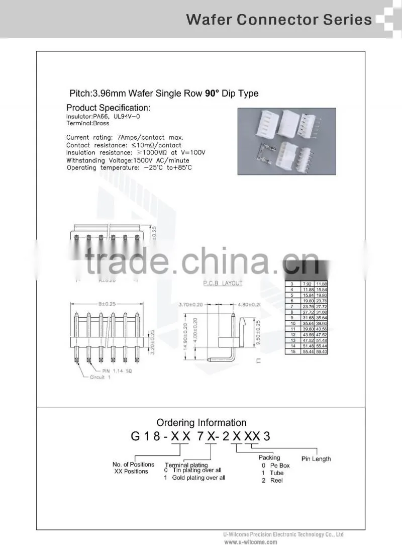 VH3.96mm pitch 3.96mm wire to board connector 90 Degree WAFER Connector