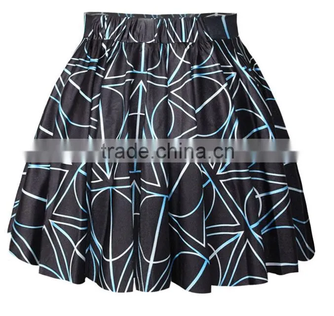 2015 Fashion Women Girl's Summer Stylish Pattern Print Elastic Waist Short Mini Skirts