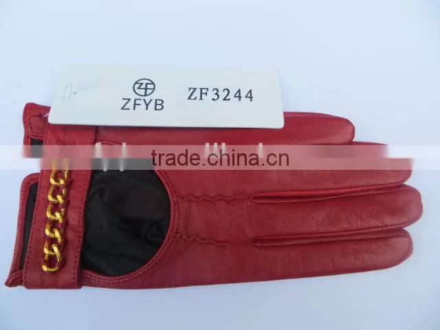 Wrist gauntlet genuine short red gloves leather for lady