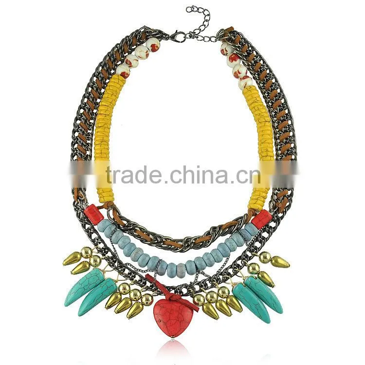 weave turquosie large bead bib necklace, elegant beaded necklace