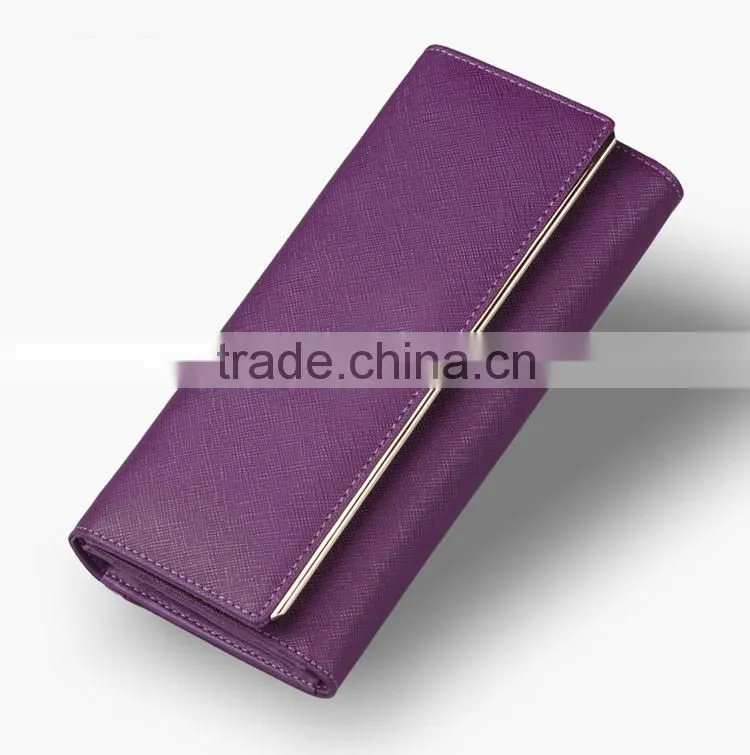 Classical saffiano leather wallet with metal frame