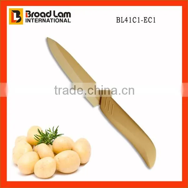 Light Yellow Color Ceramic Paring Kitchen knife 4 inch with ABS+TPR coating Handle