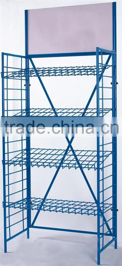 Blue Metal Retail Display Stands with Wire Shelves