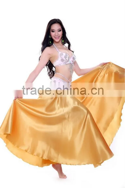 Wuchieal Professional Belly Dance Performance Skirt, Black Satin Skirt Long