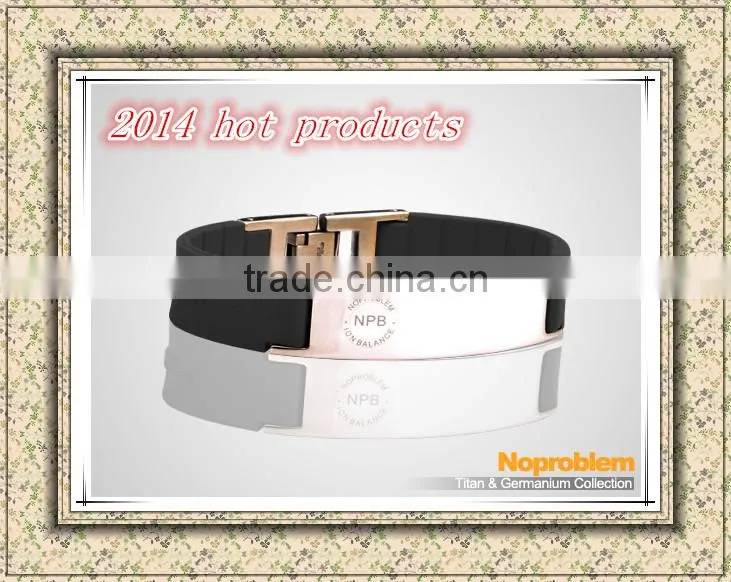 Noproblem P071 FDA tourmaline germanium stainless steel energy sports fashion magnetic charm silicone bracelet