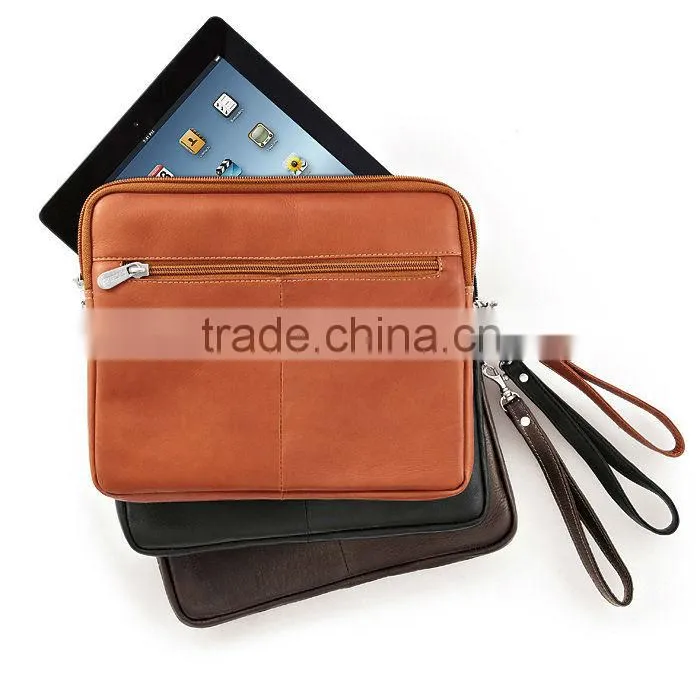 genuine leather zipper pouch for Ipad