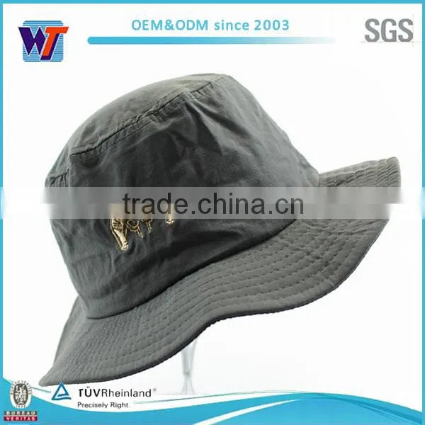 Grey Custom Logo Fahsion Wide Brim Bucket Hat