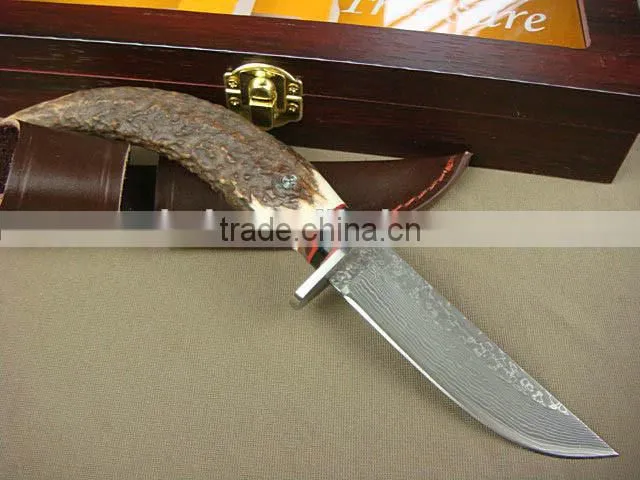 OEM Damascus blade material Antlers handle collection boutique knife
