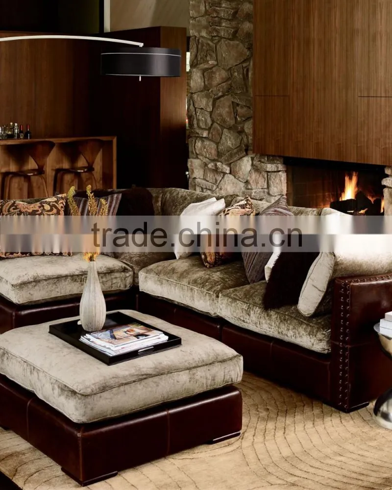 American Style Genuine Leather Corner Sofa Set with Ottoman for Australia