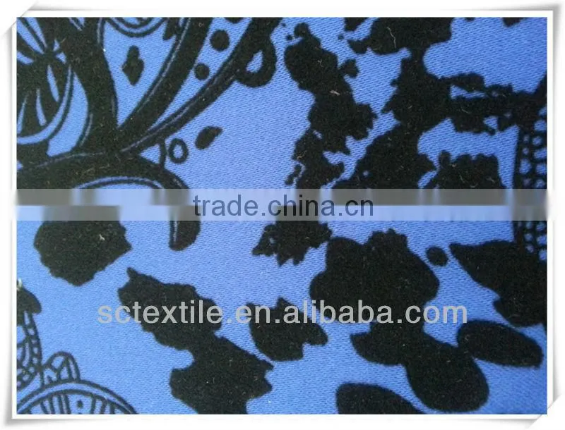 98%cotton 2%sp printed flocking flower satin fabric