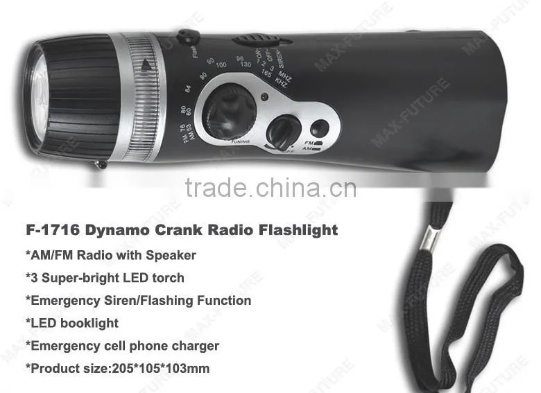 Oudoor LED Torch with am fm radio with Hand Crank Radio Flashlight