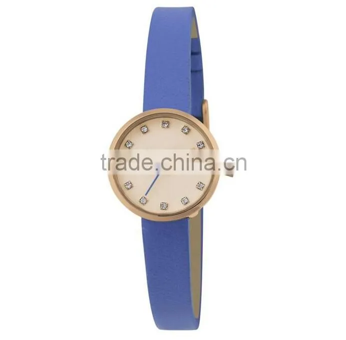 New fashion design stainless steel case real leather strap wristwatch for women
