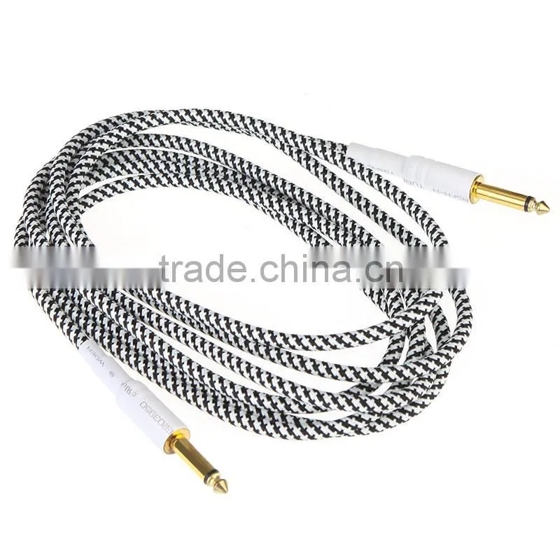 3M/10FT Black & White Cloth Braided Tweed Guitar Cable Cord