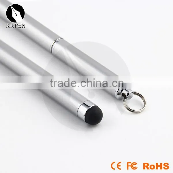 KKPEN stylus pen metal siver fashionable 2 in 1 ball pen with swinging ring