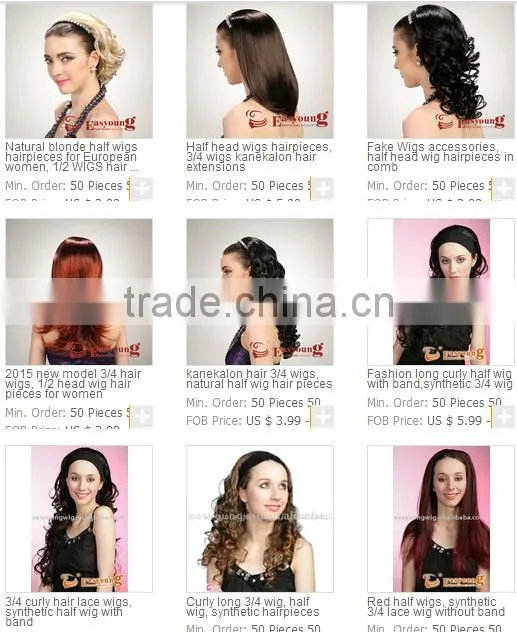 Fashion long curly half head wigs hairpieces, synthetic 3/4 wigs