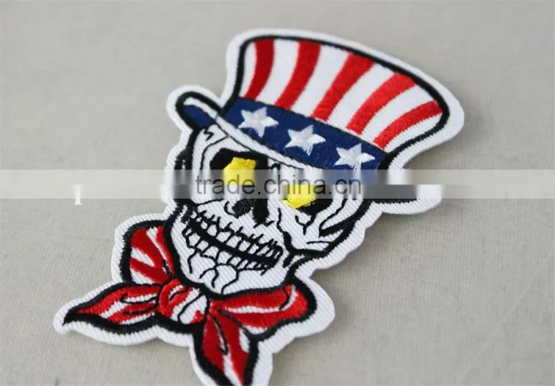lovely design person skull pattern patches polyerster embroidery fabric patch trim red and white color for wholesale