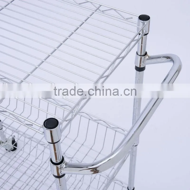 metal wire kitchen rack with 4 wheels, kitchen storage rack trolley cart