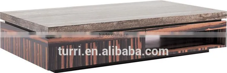 Green MDF coffee table with natural stone travertine