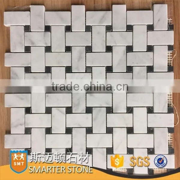25x48mm Honed finish white & black basketweave tile for home decorations