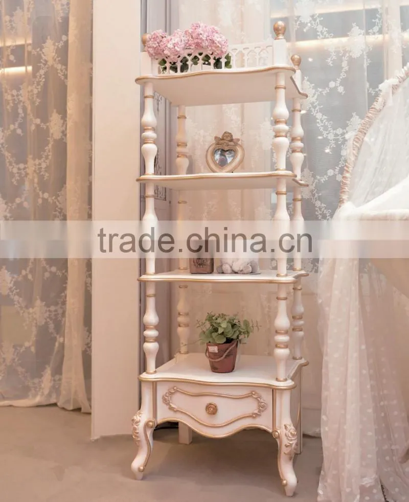 BISINI new arrival kids wooden toy storage shelf, Ivory and gold luxury children decorative wooden display shelf - BF07-70343