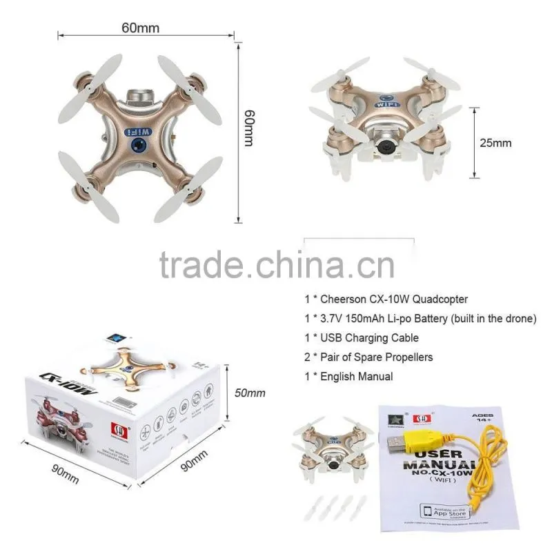 Mini Nano Quadcopter Wifi FPV 0.3MP Camera LED 3D Flip 4CH Micro Drone Cheerson CX-10W