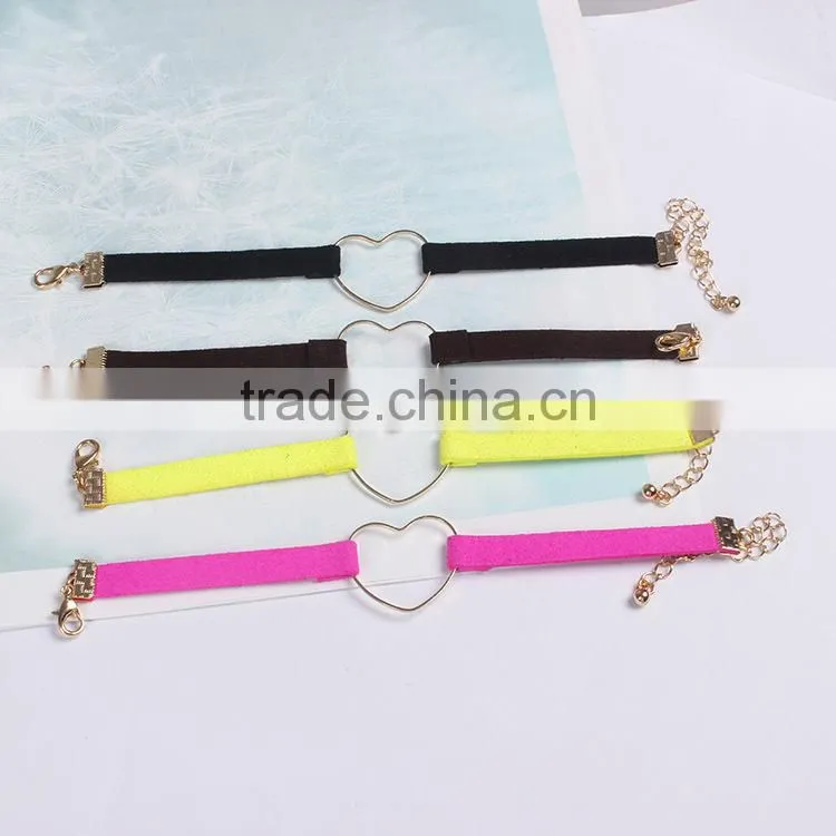gold hollow heart charm suede leather bracelet lovers jewelry gifts