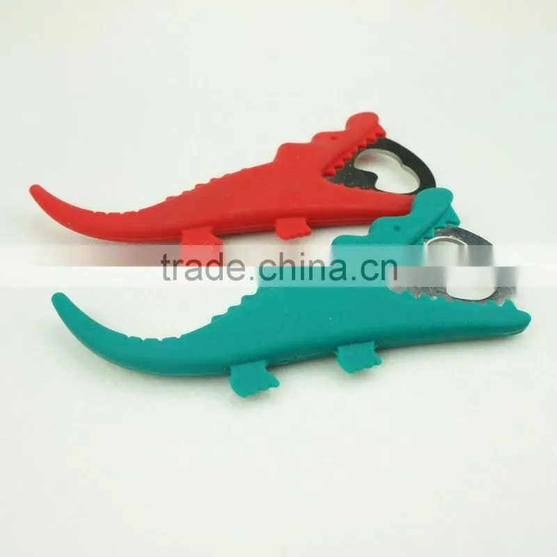 16108 crocodile shape beer bottle opener in silicone+steel