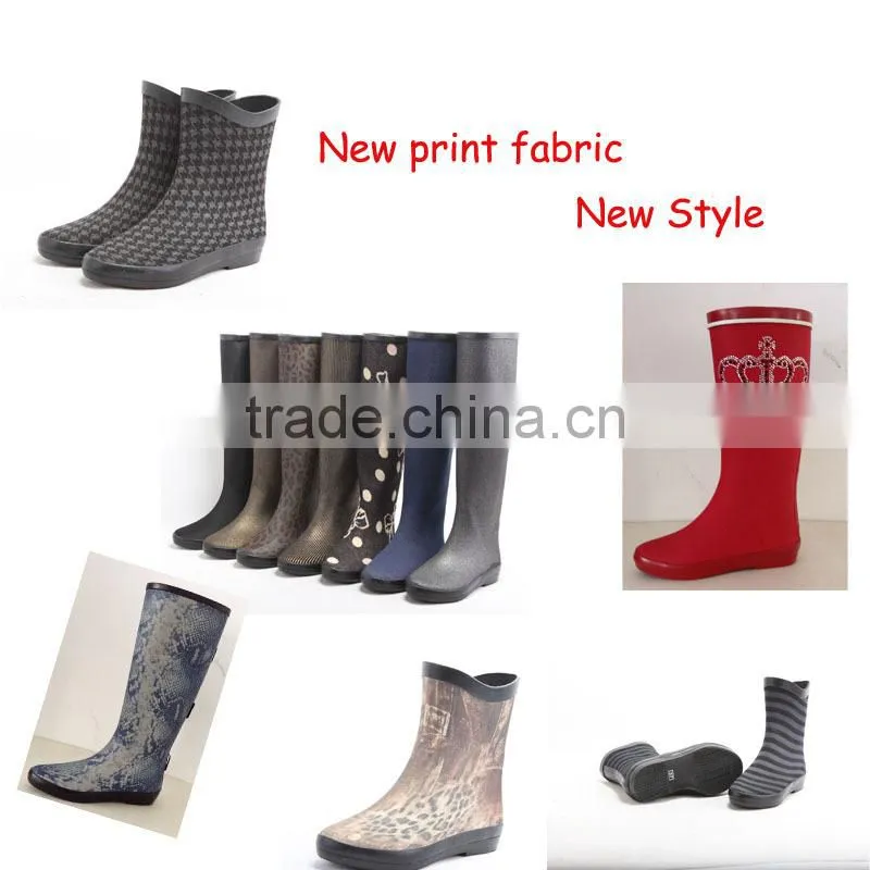 Fabric rain boots with flower fabric upper