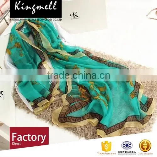 Green Digital Printed Silk Chiffon Shawl for ladies in Spring and Summer